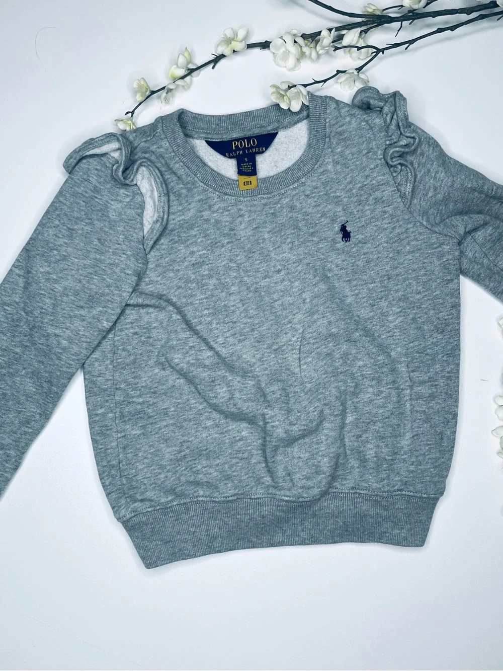 Polo by Ralph Lauren Light Gray Ruffle Shoulder Sweatshirt